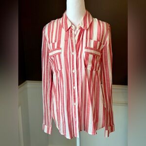 Splendid Red and White Striped Linen Button-Down Blouse Size Small